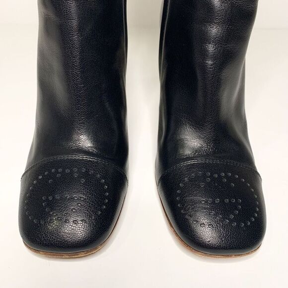 Gucci Quentin GG Cap Toe Ankle Boot EU 37 US 7 Black Leather Block High Heels - Picture 3 of 11